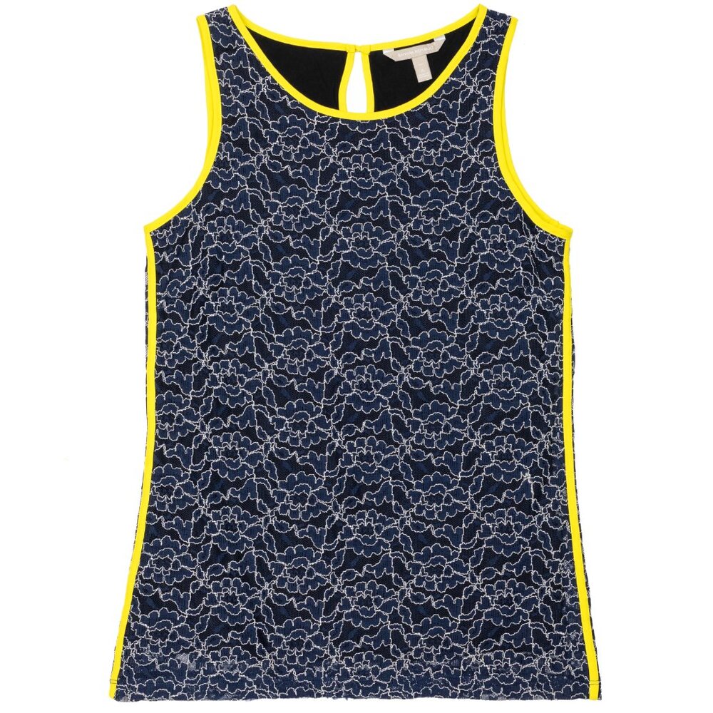 Banana Republic Navy and White Lace Tank Neon Yellow Trim — Women’s Size 6 Tall